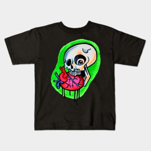 Skull biting a heart Kids T-Shirt